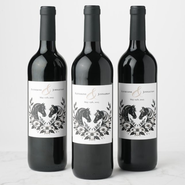 Rótulo De Garrafa De Cerveja Cavalos de Casamento e Flores do País (Garrafas)