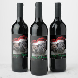Rótulo De Garrafa De Cerveja Cavalos de Natal Felizes