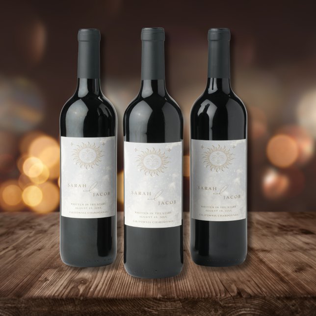 Rótulo De Garrafa De Cerveja Celestial Escrito no Casamento das Estrelas (Celestial Written in the Stars Wedding Wine Label)