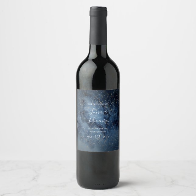Rótulo De Garrafa De Cerveja Celestial Night Sky | Rótulo de Vinho de Casamento (Frente)