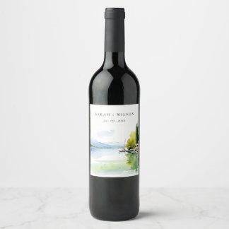 Rótulo De Garrafa De Cerveja Cena de Aquarela do Lago de Genebra Suíça Casament