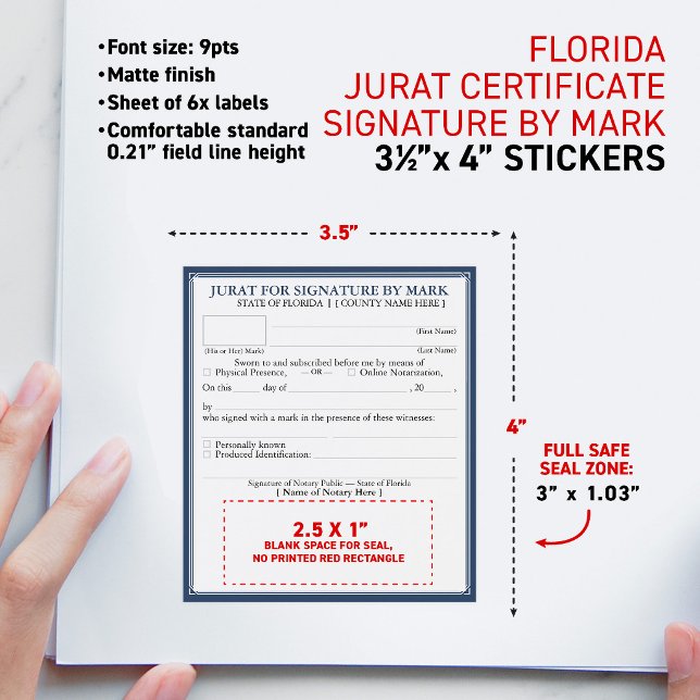 Rótulo De Garrafa De Cerveja Certificado de Juramento de Notário da FLÓRIDA Ass (FLORIDA Notary Certificate Jurat Signature by Mark 3.5x4"  matte labels)