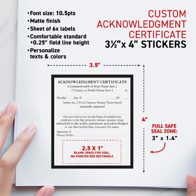 Rótulo De Garrafa De Cerveja Certificado de Reconhecimento Notarial 3,5x4" (Notary Individual Acknowledgment Certificate Document 3.5x4" matte stickers)