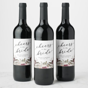 Rótulo De Garrafa De Cerveja Chá de Bebê Boho Floral Borgonha