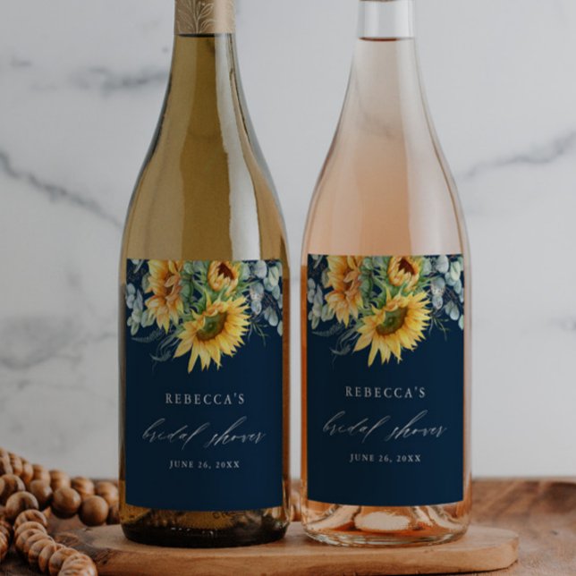Rótulo De Garrafa De Cerveja Chá de Bebê de Girassol Elegante  (Rustic sunflower elegant bridal shower wine label.)