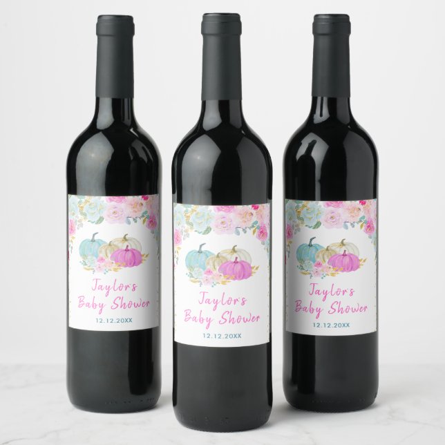 Rótulo De Garrafa De Cerveja Chá de Bebê Floral Abóboras Pastel (Garrafas)