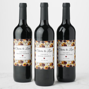 Rótulo De Garrafa De Cerveja Chá de Bebê Floral de Girassóis de Outono Rústico