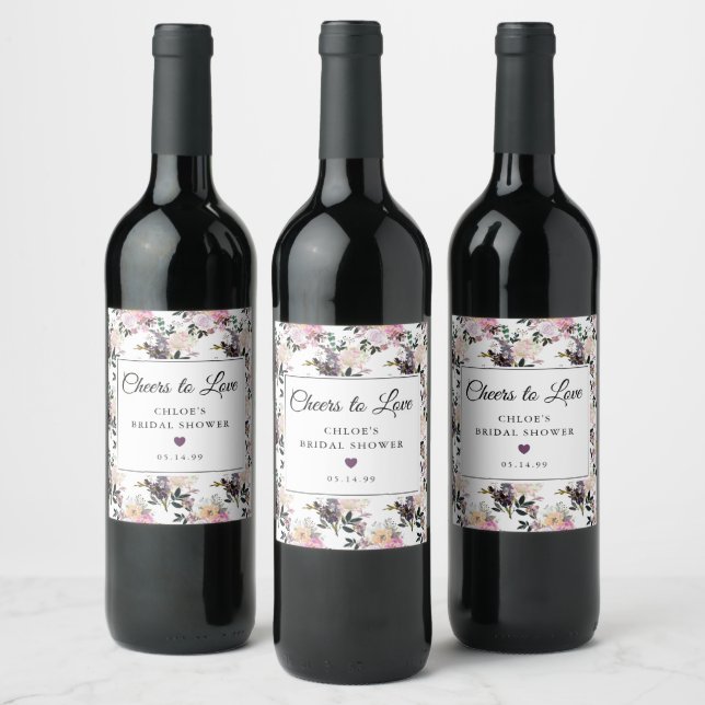 Rótulo De Garrafa De Cerveja Chá de Bebê Floral Rosa Roxo (Garrafas)