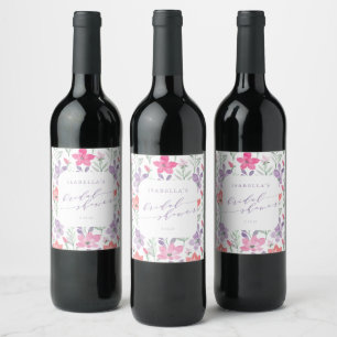 Rótulo De Garrafa De Cerveja Chá de Bebê Floral Rosa Roxo Aquarela Personalizad