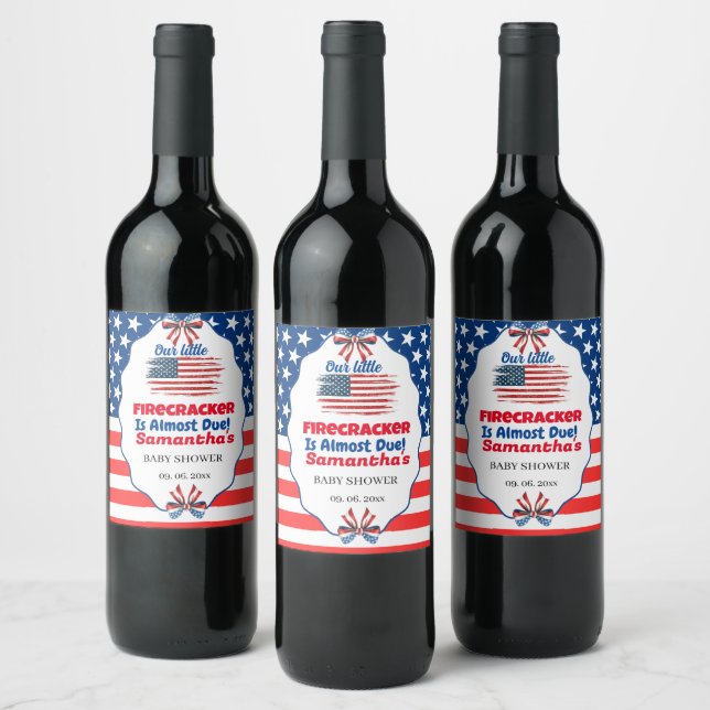 Rótulo De Garrafa De Cerveja Chá de bebê little firecracker 4 de julho (Garrafas)