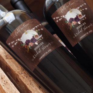 Rótulo De Garrafa De Cerveja Chá de Bebê Outono Floral Abóbora Madeira