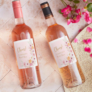 Rótulo De Garrafa De Cerveja Chá de Bebê Rosa Floral Jardim Casamento