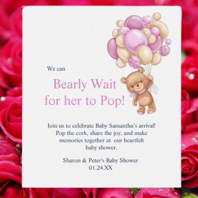 Rótulo De Garrafa De Cerveja chá de bebê ursinho rosa (Make your baby shower unforgettable with a charming  pink teddy wine label.)