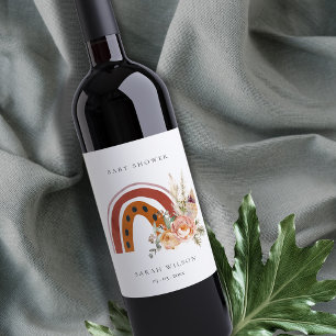 Rótulo De Garrafa De Cerveja Chá de fraldas Arco-Íris Floral Laranja Torre