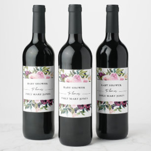 Rótulo De Garrafa De Cerveja Chá de fraldas BRILHANTE DE BURGUNDY FLORAL BRILH