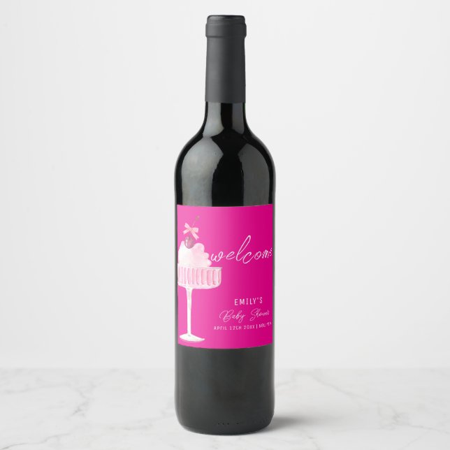 Rótulo De Garrafa De Cerveja Chá de fraldas de Champanhe Rosa Brunch Cherry Bem (Frente)