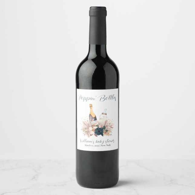 Rótulo De Garrafa De Cerveja Chá de fraldas de Garrafas de Champanhe Blue Boho (Frente)