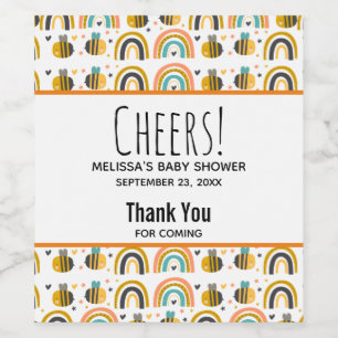 Rótulo De Garrafa De Cerveja Chá de fraldas de padrões de abelha e arco-íris