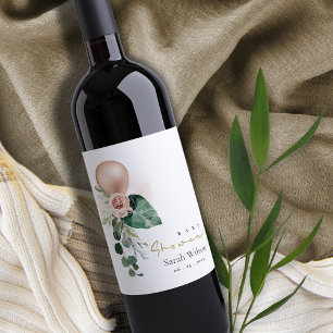 Rótulo De Garrafa De Cerveja CHÁ DE FRALDAS FLORAL DO BUNCO FLORAL rosa DOURAD