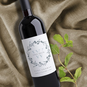 Rótulo De Garrafa De Cerveja Chá de fraldas Floral Laurel Wreath Monograma Ele