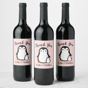 Rótulo De Garrafa De Cerveja Chá de fraldas Pinguim Bonito Menina Rosa