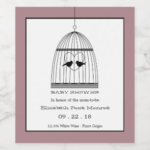 Rótulo De Garrafa De Cerveja Chá de fraldas Vintage Heart Birdcage