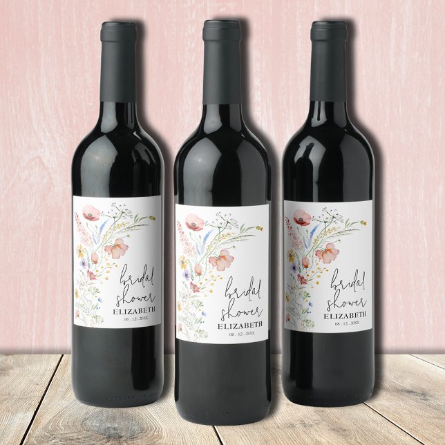 Rótulo De Garrafa De Cerveja Chá de Noiva com Flores Silvestres (Wildflowers bridal shower personalized wine bottle labels)