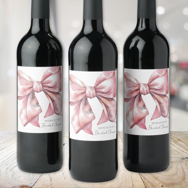 Rótulo De Garrafa De Cerveja Chá de Noiva com Laço Rosa Corado (Blush Pink Bow Bridal Shower Wine Label)
