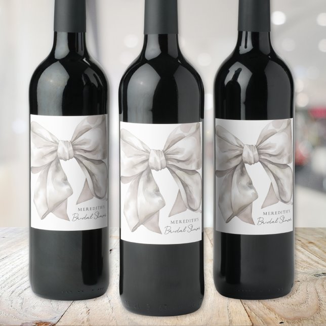 Rótulo De Garrafa De Cerveja Chá de Noiva Elegante Personalizado com Laço (Personalized Elegant Bow Bridal Shower Wine Label)