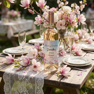 Rótulo De Garrafa De Cerveja Chá de Noiva Personalizado com Flores Rosa