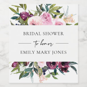 Rótulo De Garrafa De Cerveja Chá de panela BRILHANTE DE BURGUNDY FLORAL BRILHAN