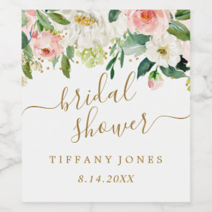 Rótulo De Garrafa De Cerveja Chá de panela de Confetti Rosa Dourado Blush Flora