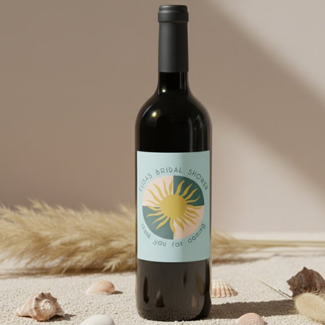 Rótulo De Garrafa De Cerveja Chá de panela de Soiree Moderno CLIENTE (Seaside Soiree Bridal Shower Modern Cute CUSTOM Wine Label
)