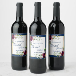 Rótulo De Garrafa De Cerveja Chá de panela marinho azul floral nome burgundy