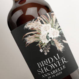 Rótulo De Garrafa De Cerveja Chá de panela pampas boho preto elegante