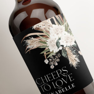 Rótulo De Garrafa De Cerveja Chá de panela pampas boho preto elegante