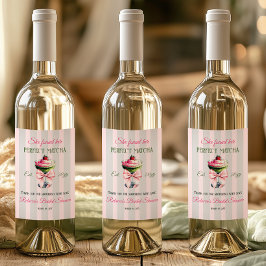 Rótulo De Garrafa De Cerveja Chá Revelação Rosa com Laço Rosa de Morango Retro