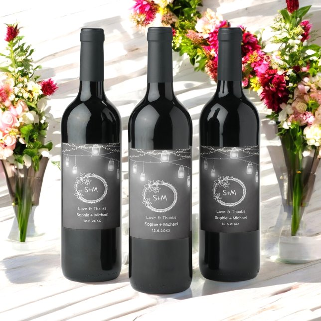 Rótulo De Garrafa De Cerveja Chalkboard Mason Jar de Casamento Branco Negro (Criador carregado)