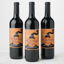 Rótulo De Garrafa De Cerveja Chapéu de Bruxa Preto em Rótulo Editável de Vinho 