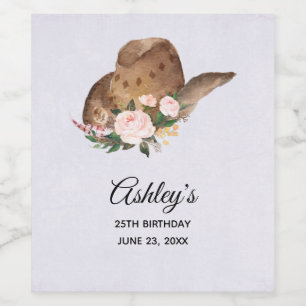 Rótulo De Garrafa De Cerveja Chapéu de Cowgirl Brown com Flores Rosa