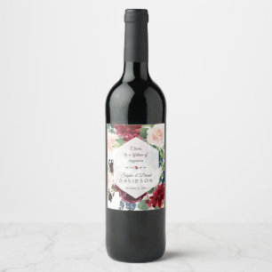 Rótulo De Garrafa De Cerveja Charm Burgundy Floral Hexagon Casamento