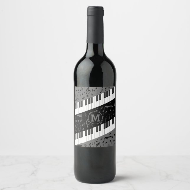 Rótulo De Garrafa De Cerveja Chaves de piano e notas musicais em forma de curva (Frente)