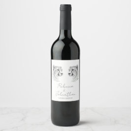 Rótulo De Garrafa De Cerveja Cheetah Elegante Arte Preto e Branco Casamento