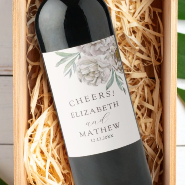 Rótulo De Garrafa De Cerveja Chi Beige off White Floral Wedding Favor (Criador carregado)