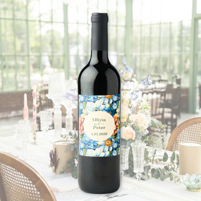 Rótulo De Garrafa De Cerveja Chic Bold Floral Wedding (Chic Bold Floral Wedding Wine Label)