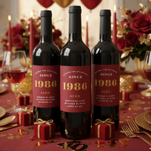 Rótulo De Garrafa De Cerveja Chic Elegante Dourado Vermelho 1986