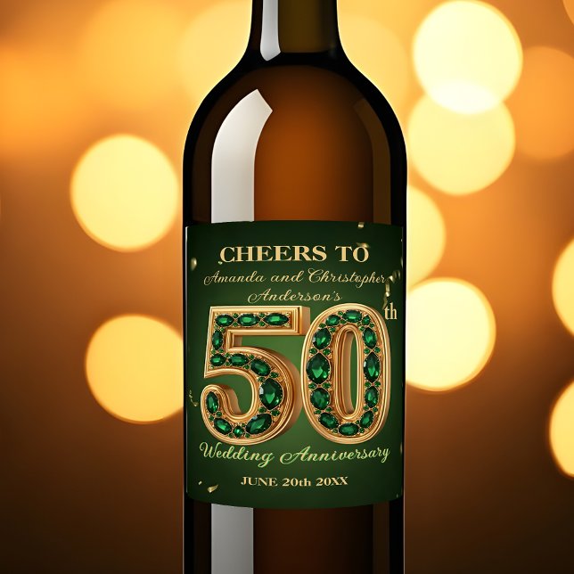 Rótulo De Garrafa De Cerveja Chic Emerald Green e Dourado 50º aniversário de ca (Criador carregado)