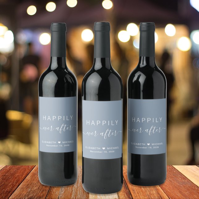 Rótulo De Garrafa De Cerveja Chic Felizmente Depois Do Casamento Azul Derramado (Criador carregado)