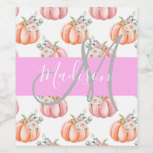 Chic Floral White Pink Pêssego Pumpkin Monograma N