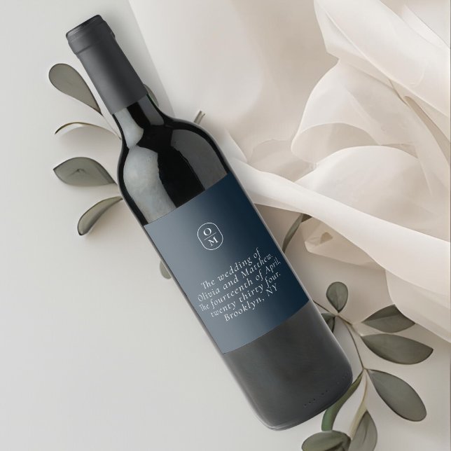 Rótulo De Garrafa De Cerveja Chic Midnight Blue Monogram Wedding (Criador carregado)